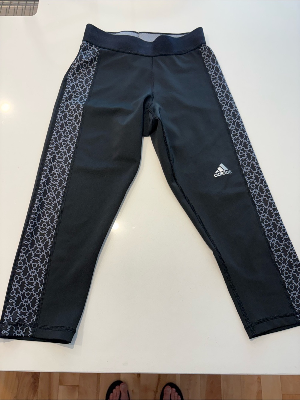 adidas Black Girls' Leggings with Gray Patterned Side Panels